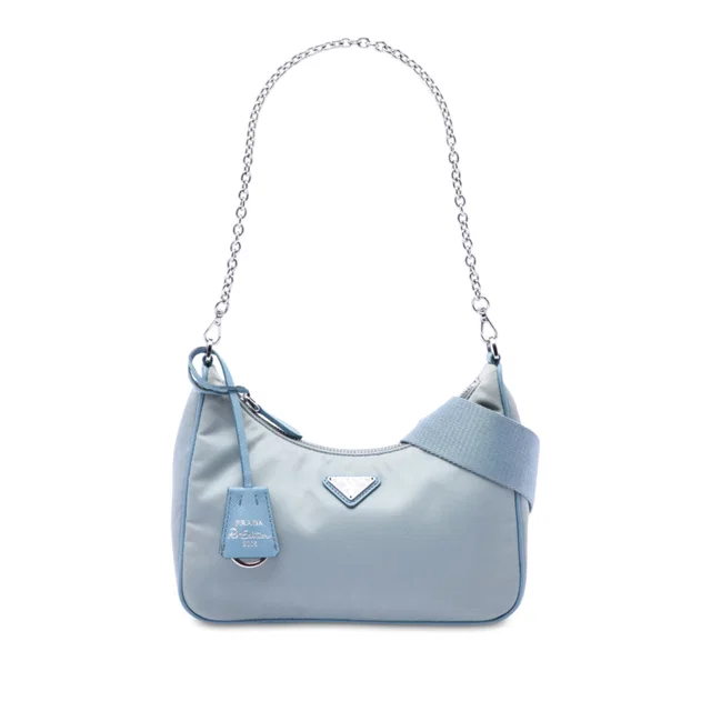 Blue Prada Saffiano Trimmed Tessuto Re Edition 2005 Satchel in Blue Saffiano leather from Designer Revival