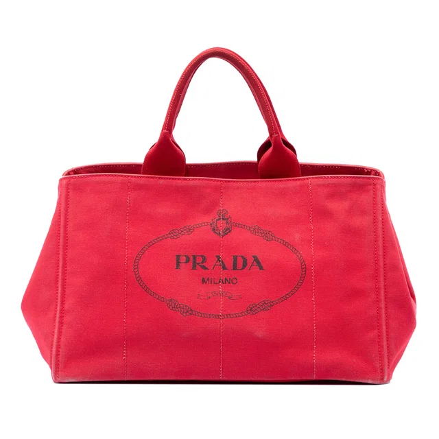 Red Prada Large Canvas Canapa Logo Tote Satchel in Red Canvas from Designer Revival