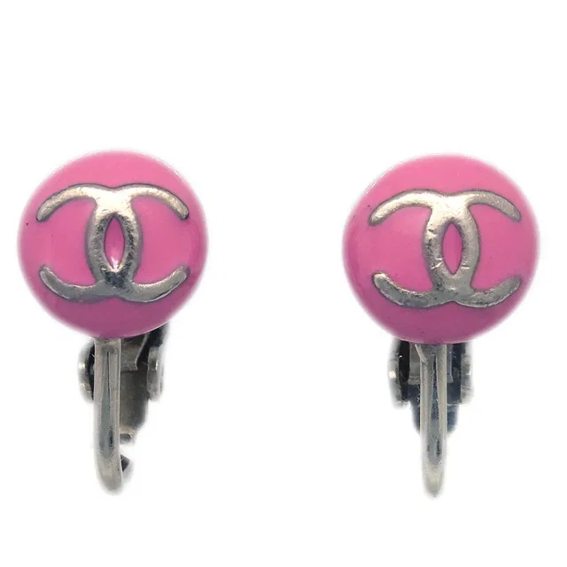 Chanel Button Earrings Clip-On Pink 03C in Pink Resin from AMORE Vintage Tokyo
