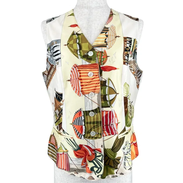 Hermès Vintage Martin Margiela Era Normandy Coast Charm 100% Silk Vest in Silk from The Reluxe