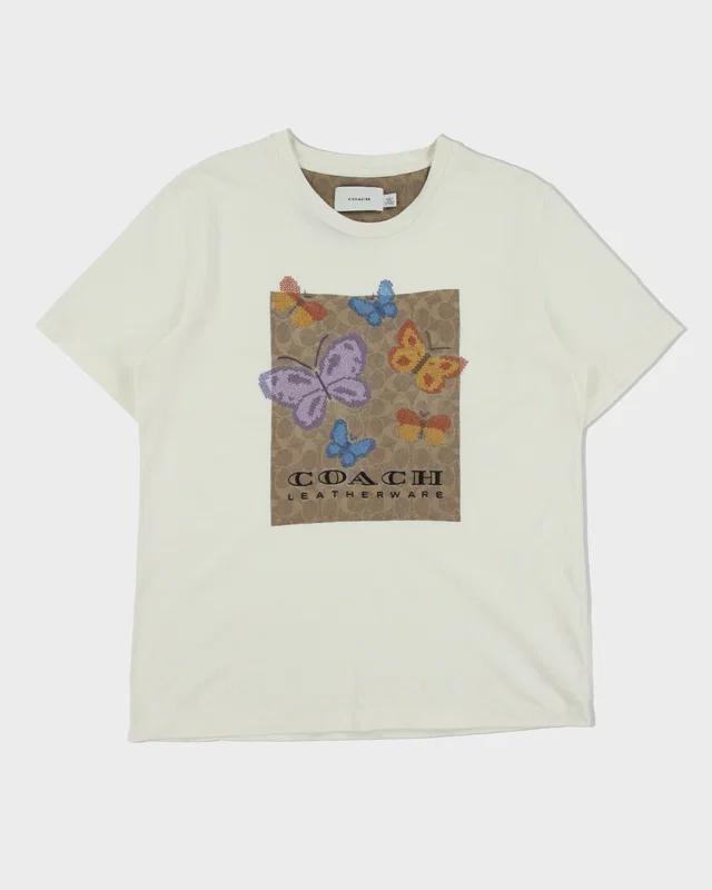 Coach Signature Square Cross Stitch Butterfly Motif Heavyweight Crewneck T-Shirt - L from Rokit Vintage