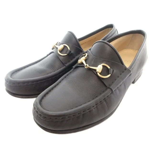 Gucci Horsebit Loafers Shoes Black Leather Gold in Black Leather from The Reluxe