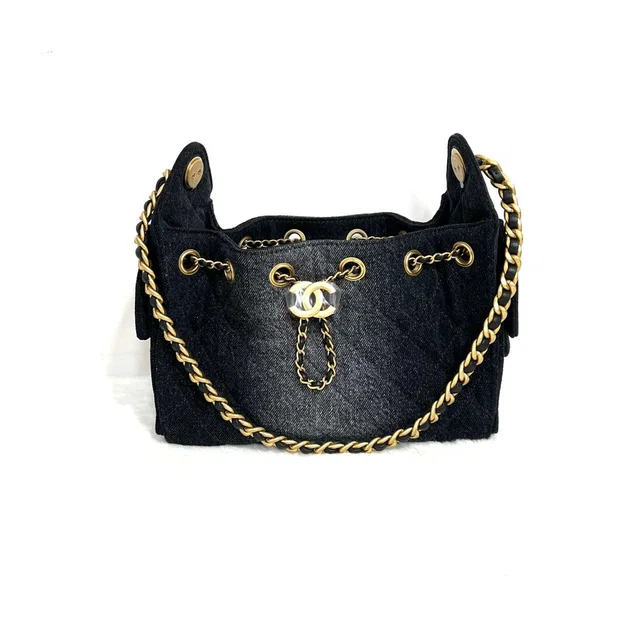 Chanel Black washed denim 25 mini Hobo bag in GHW in Black Denim from Luxury Promise