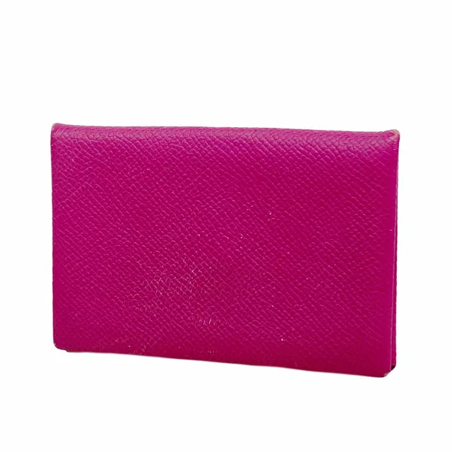 Hermès Card Case Calvi Veau Epsom Rose Purple Silver in Pink Epsom leather from The Reluxe