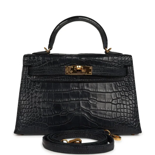 Hermès Kelly Sellier 20 Bleu Nuit Matte Alligator Gold Hardware in Navy Crocodile from Madison Avenue Couture
