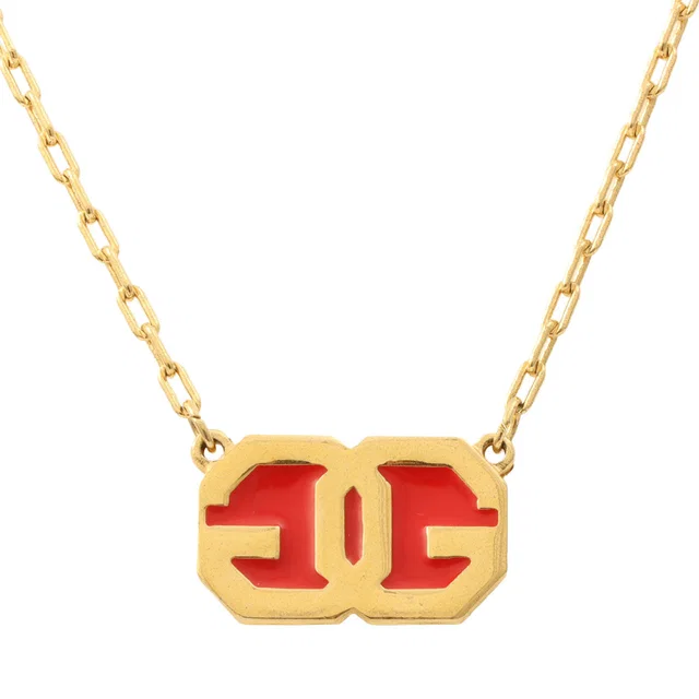 Givenchy Logo Plate Necklace Gold/Red in Red from VINTAGE QOO TOKYO