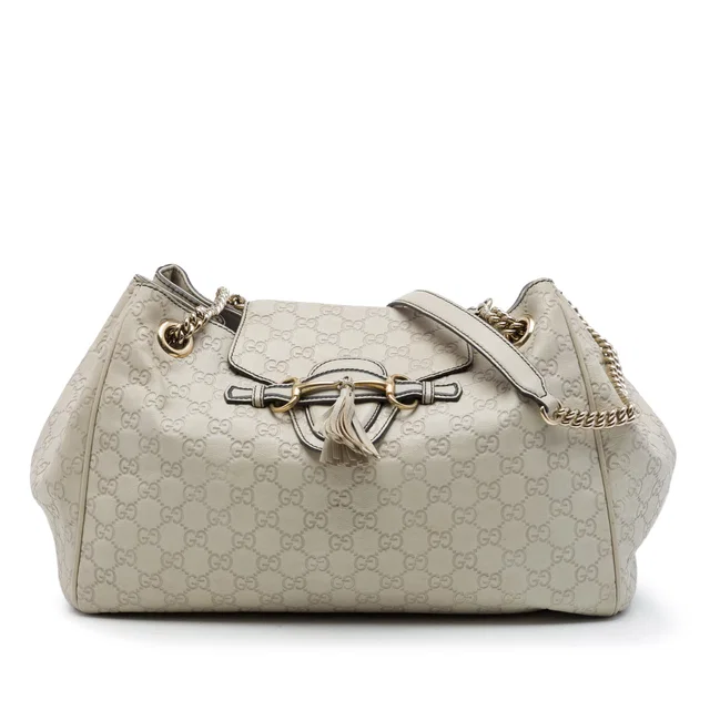White Gucci Large Guccissima Emily Tote in White Leather from Designer Revival