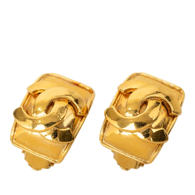 Gold Chanel CC Gold Plated Clip On Earrings in Gold from Designer Revival