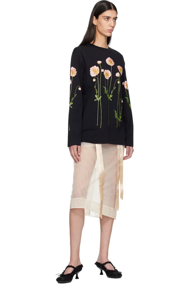 Simone Rocha Black Poppy Field Print Long Sleeve T-shirt, photo 4 of 4 from SSENSE