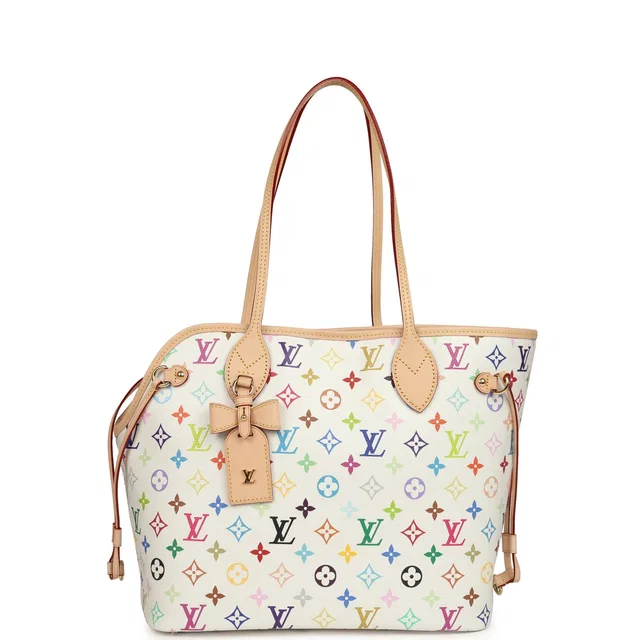Louis Vuitton x Takashi Murakami Neverwoof MM White Multicolored Monogram Gold Hardware in White Coated canvas from Madison Avenue Couture