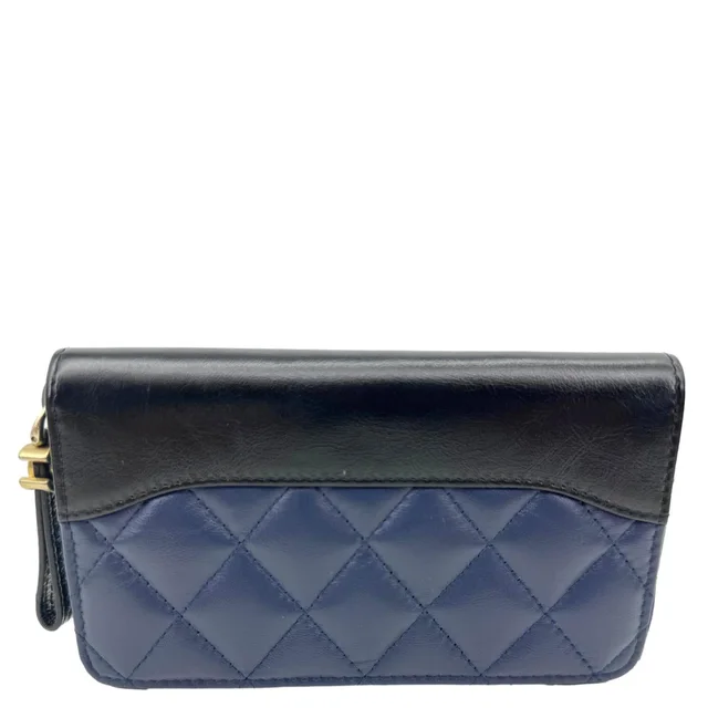 Chanel Gabrielle Aged Quilted Calfskin Leather Zip Around Wallet Blue in Blue Calfskin from Dallas Designer Handbags
