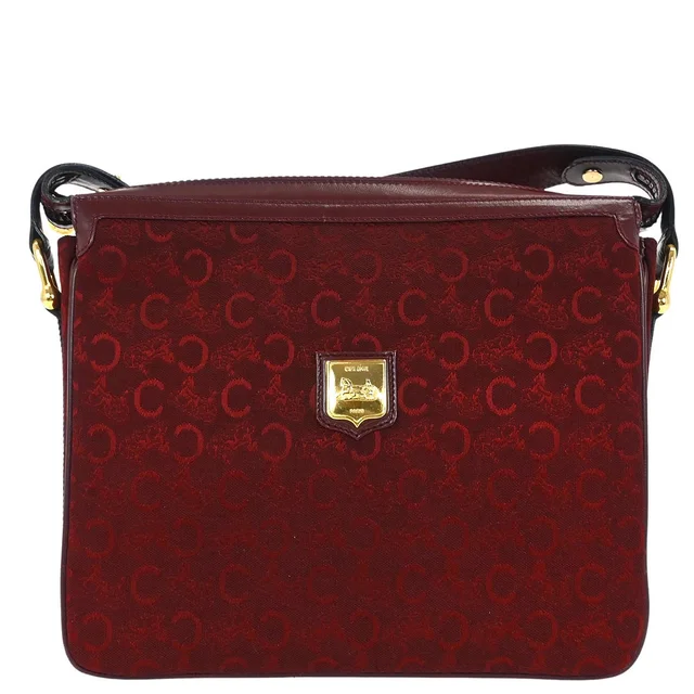 Celine Bordeaux C Macadam Shoulder Bag in Burgundy Canvas from AMORE Vintage Tokyo