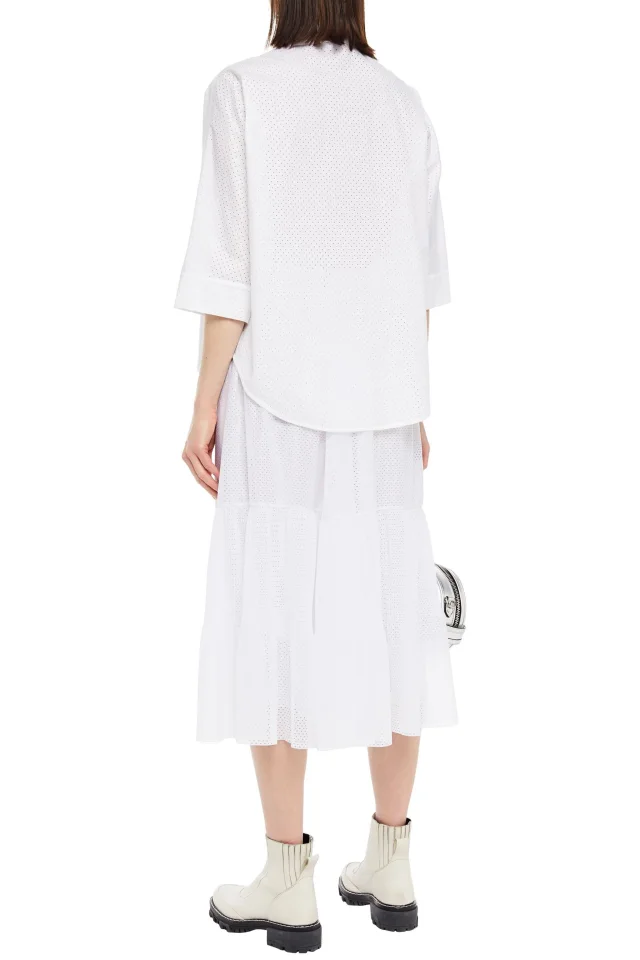 REDValentino Gathered Pointelle-Knit Midi Skirt in White, photo 3 of 4 from THE OUTNET