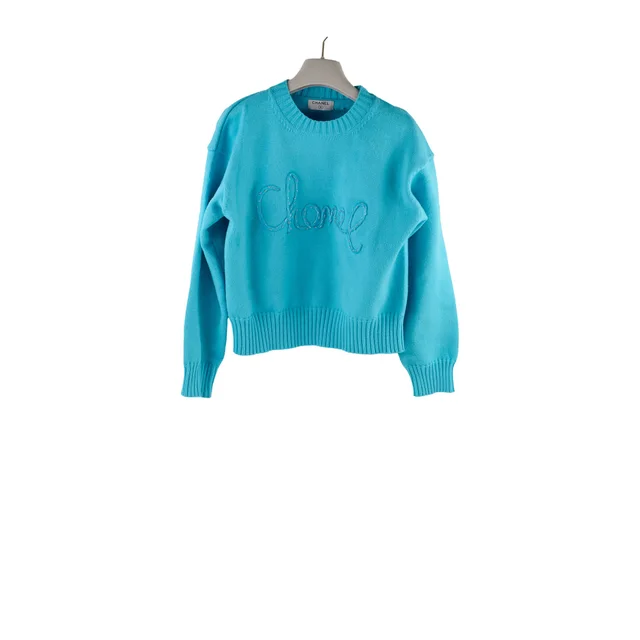 Chanel Knit Jumper Aqua Blue - Size 36 in Blue Cashmere from The Purse Affair