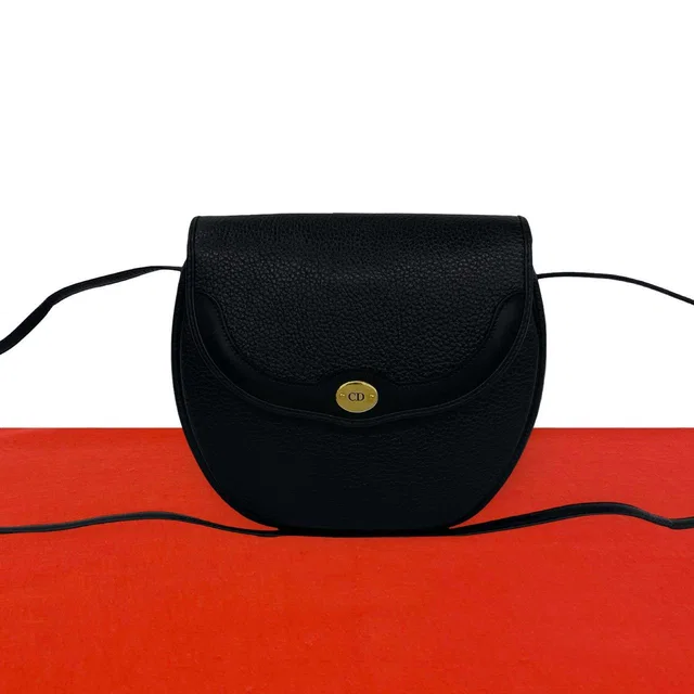 Dior Vintage CD Logo Leather Shoulder Bag Pochette Crossbody Black in Black Leather from The Reluxe