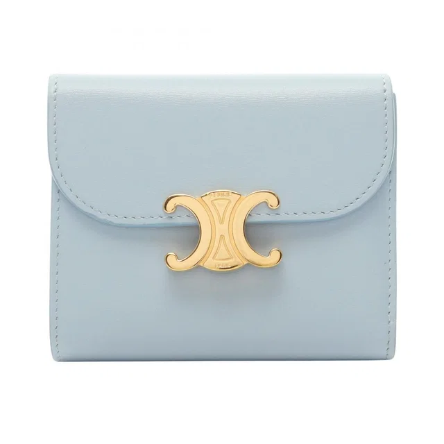 Celine Trifold Wallet Triomphe Small Flap 783 Dpv Light Blue Leather in Blue Leather from The Reluxe