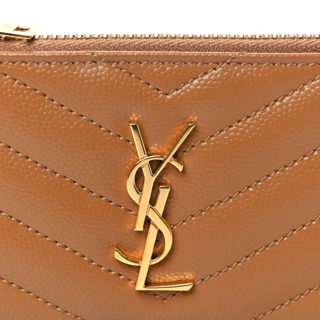 Saint Laurent Grain De Poudre Matelasse Chevron Monogram Fragments Zippered Card Case Cork in Leather from FASHIONPHILE, photo 7 of 7
