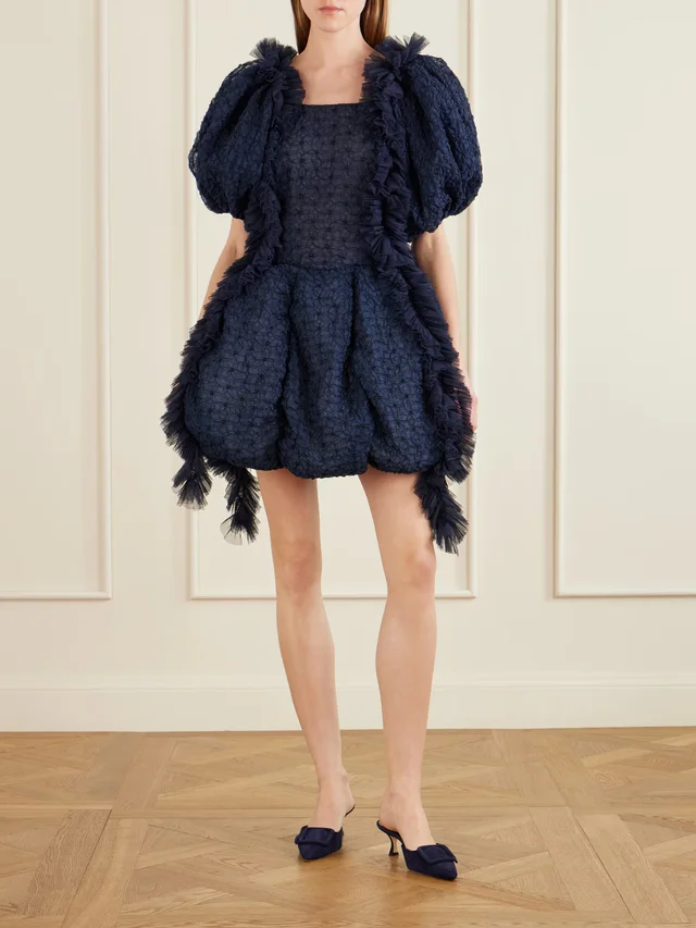 PAULINE DUJANCOURT Flower smocked recycled-organza mini dress in Blue, photo 2 of 2 from NET-A-PORTER (Canada)