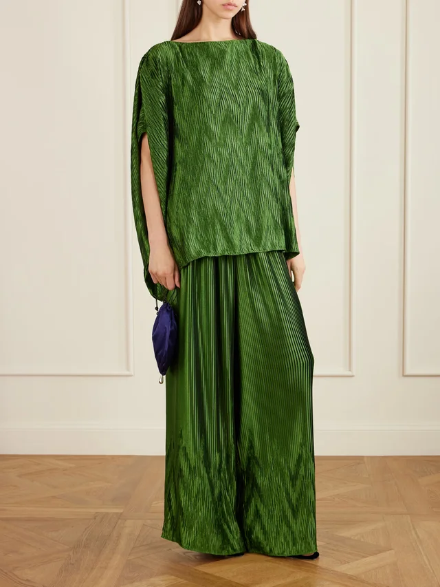 DIMA AYAD Metallic plissé-satin blouse in Green, photo 2 of 2 from NET-A-PORTER (Canada)