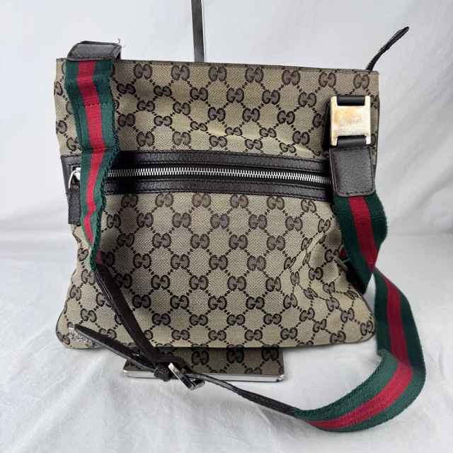 Gucci GG Original Canvas Web Sherry Line Shoulder / Messenger Bag in Canvas, Metal, Original GG Canvas from Reowned