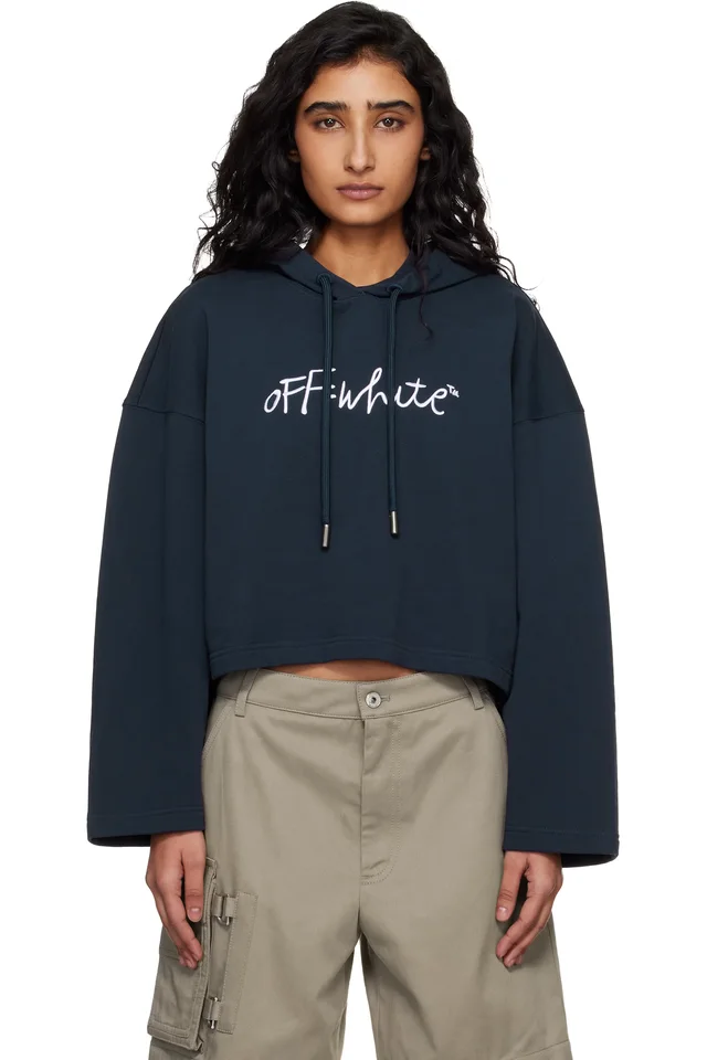Navy 'OW' Embroidered Script Indust Hoodie, image 1 of 1 from SSENSE