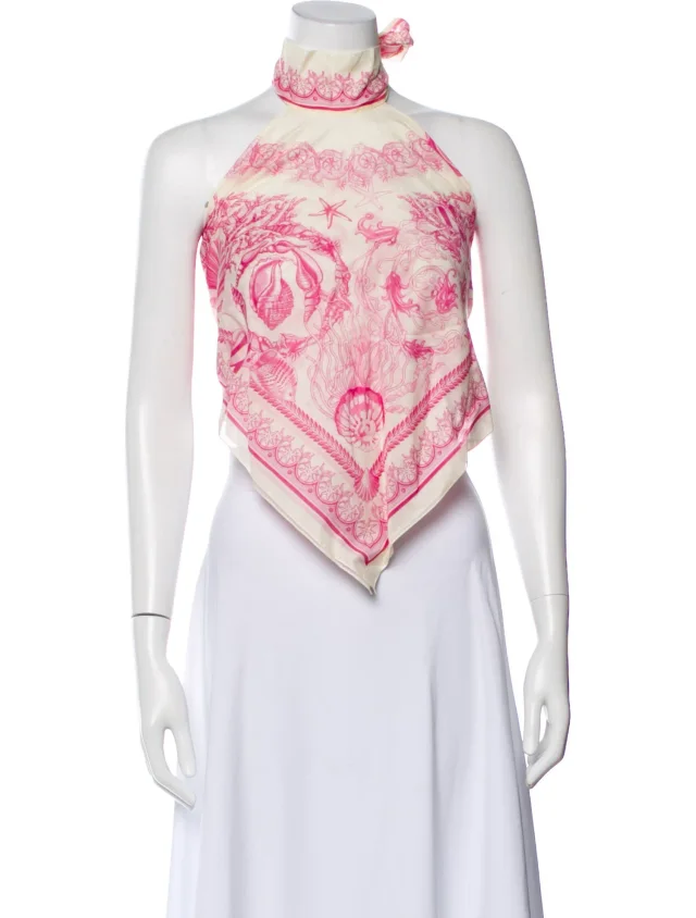 Versace Printed Halterneck Top in pink from The RealReal