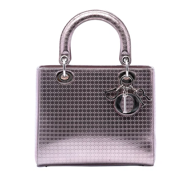 Purple Dior Medium Metallic Patent Microcannage Lady Dior Satchel in Purple Patent leather from Designer Revival