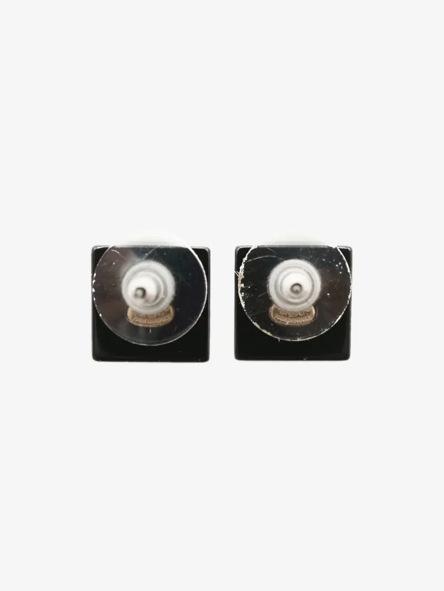 Chanel Black CC square stud earrings in Black Resin from Sign of the Times, photo 2 of 9