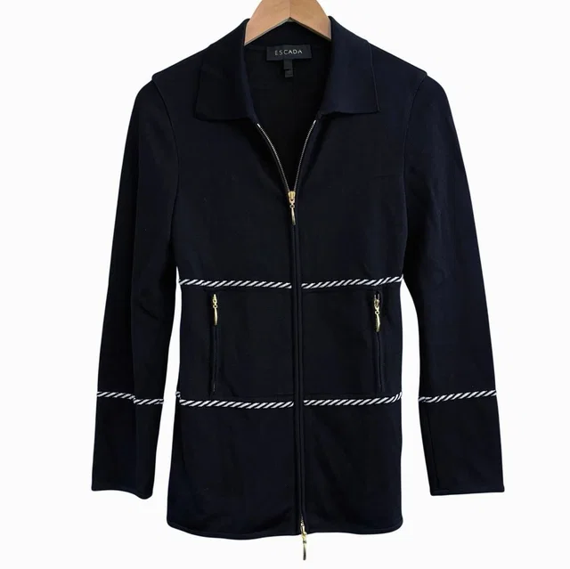 Escada Full Zip Knit Jacket Womens Size 34 Us Xs Quiet Luxury Old Money Preppy in blue|black|gold|red from Poshmark
