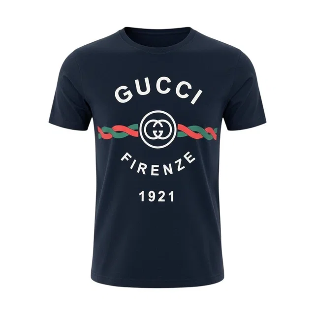 Gucci Firenze Logo Print T-Shirt Short Sleeve Top Navy Cotton XS in Navy from The Reluxe