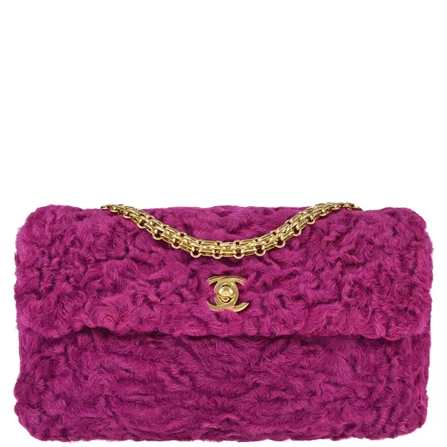 Chanel 2000-2001 Pink Persian Lamb Straight Flap Shoulder Bag in Pink from AMORE Vintage Tokyo