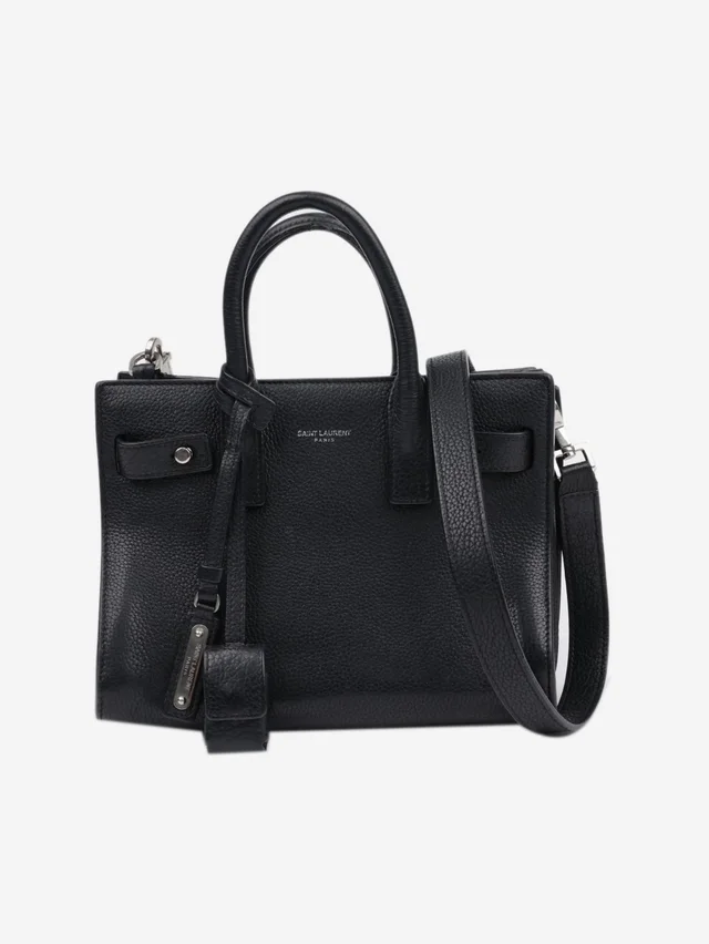 Saint Laurent Black Nano Sac De Jour 2way bag in Black Leather from Sign of the Times