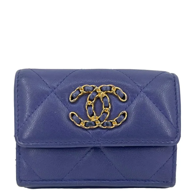 CHANEL 19 Flap Small Quilted Goatskin Leather Bifold Wallet Purple in Purple Goatskin from Dallas Designer Handbags