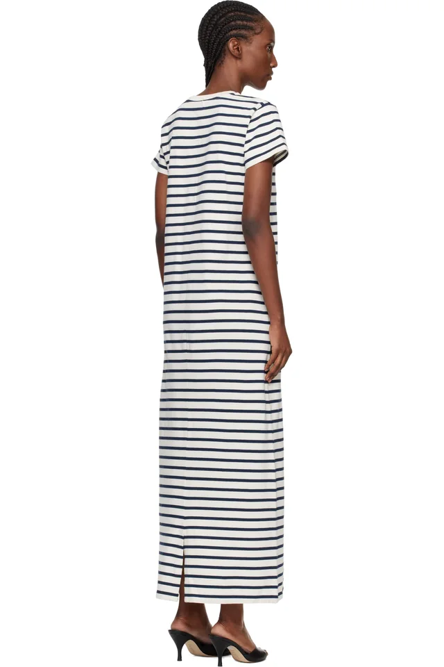 ANINE BING Off-White & Navy Wynne Stripe Midi Dress, photo 3 of 4 from SSENSE