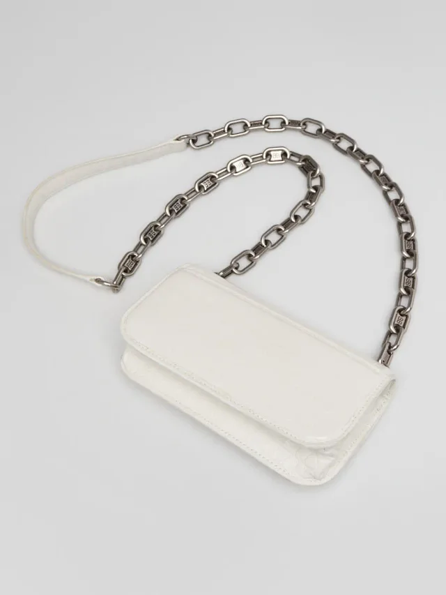 Balenciaga White Croc Embossed Calfskin Leather Gossip XS Chain Crossbody Bag in White Calfskin from Yoogis, photo 3 of 10