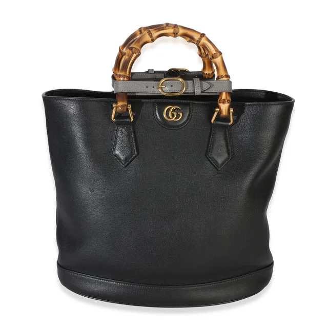 Gucci Black Dollar Calfskin Gg Diana Medium Bamboo Handle Tote Leather Handbag in Black Calfskin from HEWI