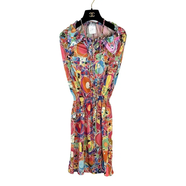 Chanel Multicolour Printed Silk Halter Neck Dress #34 08P in Multicolor Silk from Luxury Promise