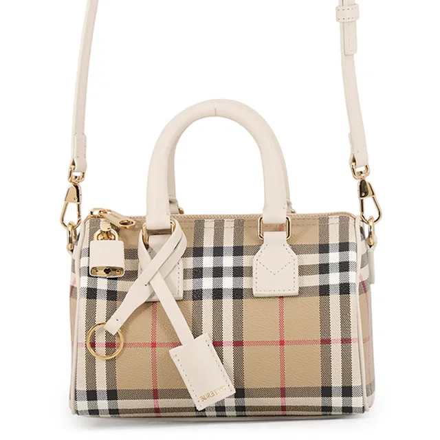 Burberry Check Bowling Bag Soap Beige81251071 PVC Calf Leather Size Mini in Calfskin from GALLERY RARE