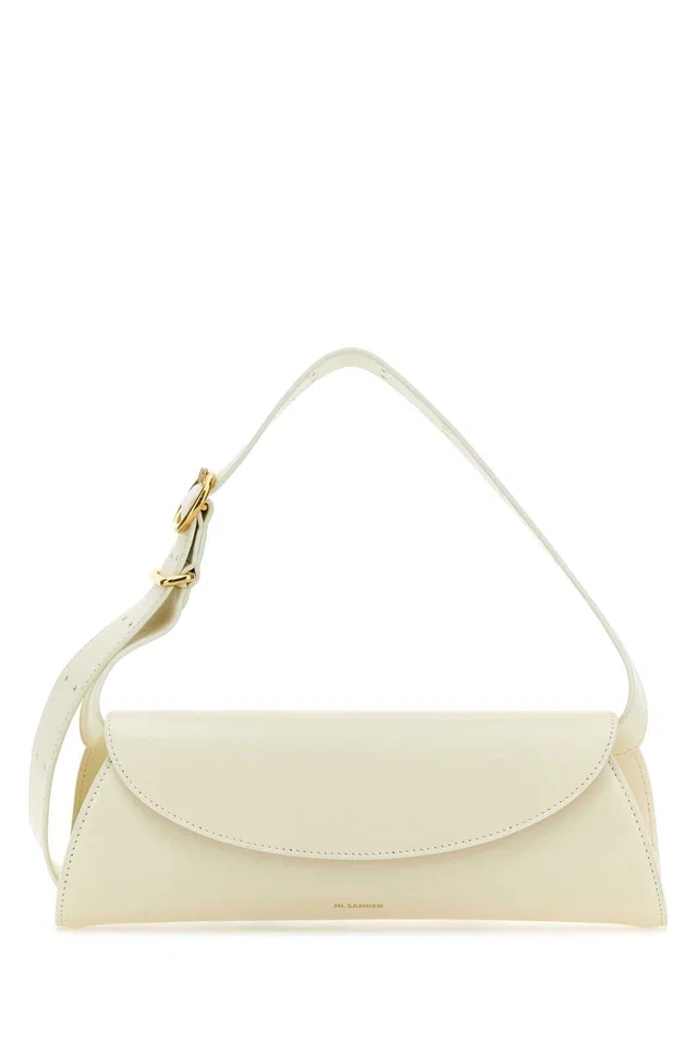 Jil Sander Curved Flap Leather Shoulder Bag — Beige in Beige Leather from HEWI