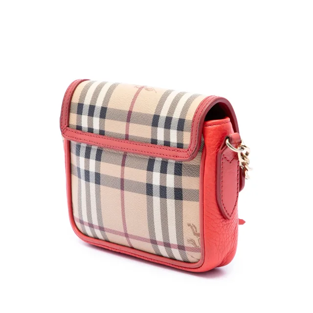 Beige Burberry Mini Haymarket Check Coated Canvas Tassel Crossbody in Beige Coated canvas from Designer Revival, photo 2 of 6