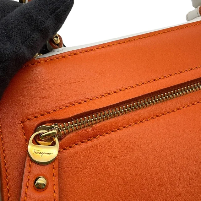 Ferragamo Sofia Gancini 2-way Bag Orange/Light Pink/WhiteFZ21 D570 Leather Size Small in Pink Leather from GALLERY RARE, photo 8 of 18