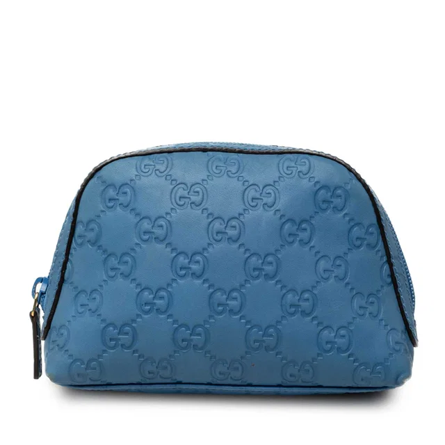 Blue Gucci Guccissima Pouch in Blue Leather from Designer Revival