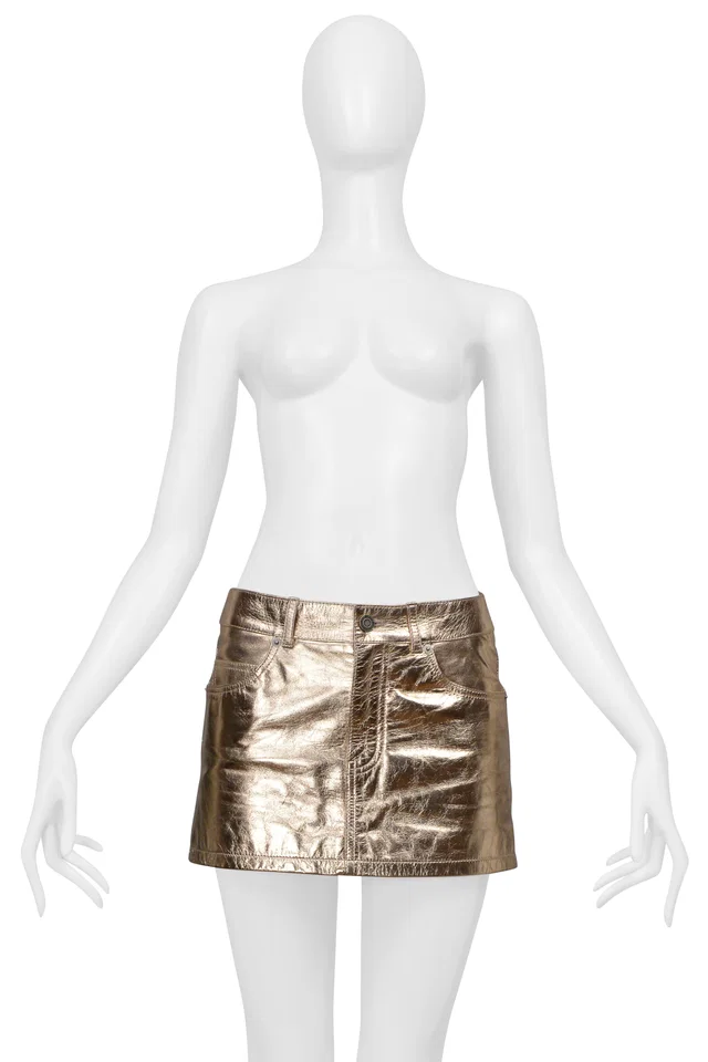 Saint Laurent Rose Gold Leather Mini Skirt 2021 in Pink Leather from Resurrection Vintage