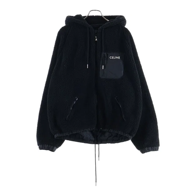 Celine Hooded Fleece Zip Up Jacket Black in Black from The Reluxe