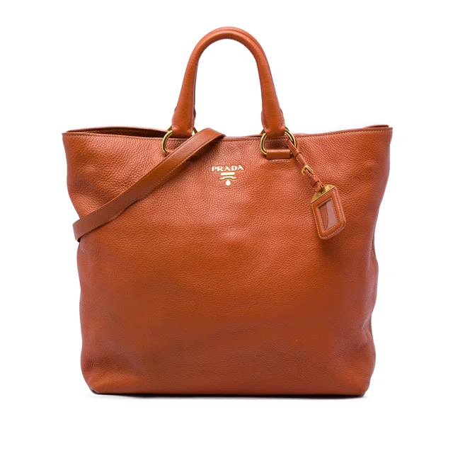 Orange Prada Vitello Daino Open Convertible Tote Satchel in Orange Leather from Designer Revival