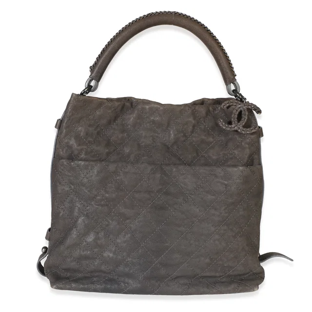 Chanel Dark Grey Quilted Matte Caviar Boy Handle Hobo in Grey Caviar leather from myGemma