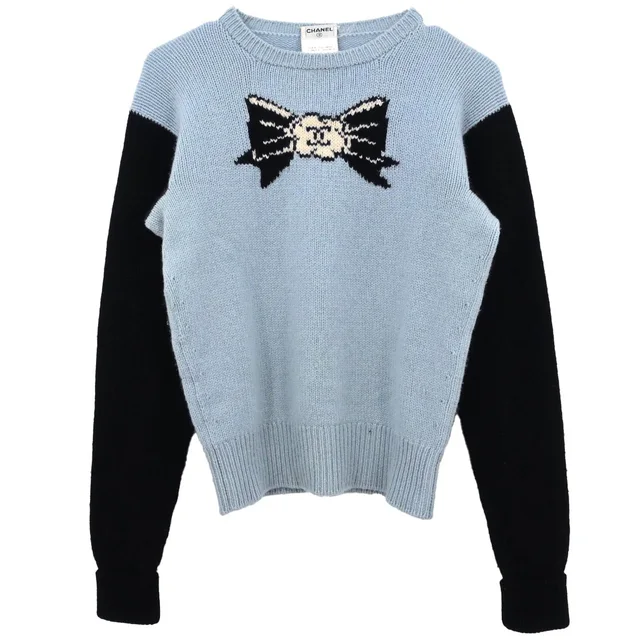 Chanel 1995 Sweater Knit Top Blue #40 in Blue Cashmere from AMORE Vintage Tokyo