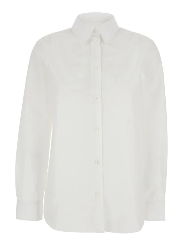 White Long-sleeved Shirt 'Ellora' with Pointed Collar and Tone-on-Tone Embroidered Logo in Cotton for Women in White, image 1 of 1 from Gaudenzi Boutique