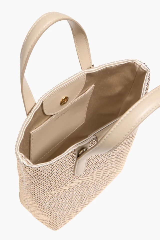 Ferragamo Embellished Satin Tote in Beige, photo 5 of 6 from THE OUTNET