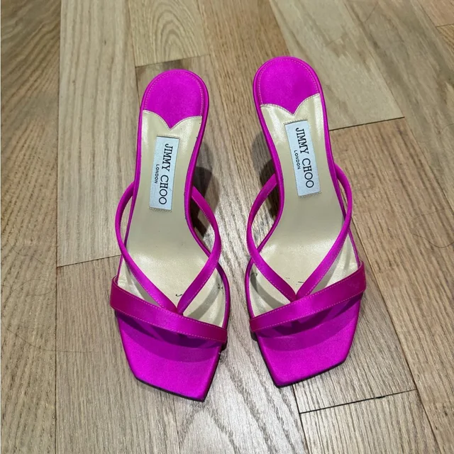 Jimmy Choo Fuchsia Satin Strappy Slide Heels in pink Satin from Poshmark